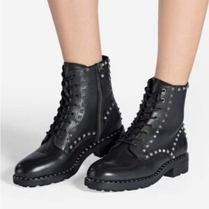 ASH Wolf Studded Leather Combat Boots size 5 / 35 Lace Up Punk Rock Moto Biker